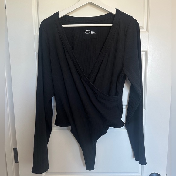 Aerie Black Ribbed Long Sleeve Bodysuit - Picture 1 of 4
